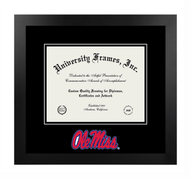 University of Mississippi Honors College Logo Mat Frame in Manhattan Black with  Mat for document: 8 1/2"h x 11"w  