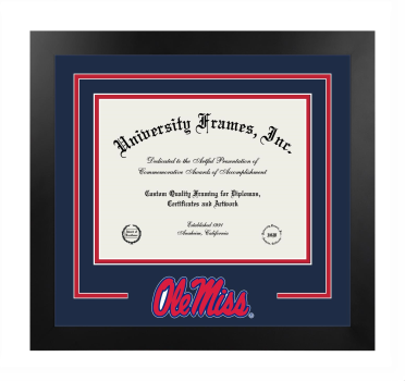 University of Mississippi Patterson School of Accountancy Logo Mat Frame in Manhattan Black with Navy Blue & Red Mats for document: 8 1/2"h x 11"w  