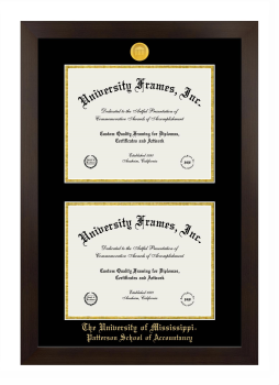 University of Mississippi Patterson School of Accountancy Double Degree (Stacked) Frame in Manhattan Espresso with Black & Gold Mats for document: 8 1/2"h x 11"w  , document: 8 1/2"h x 11"w  