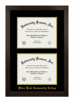 Pikes Peak Community College Double Degree (Stacked) Frame in Manhattan Espresso with Black & Gold Mats for document: 8 1/2"h x 11"w  , document: 8 1/2"h x 11"w  