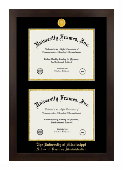University of Mississippi School of Business Administration Double Degree (Stacked) Frame in Manhattan Espresso with Black & Gold Mats for document: 8 1/2"h x 11"w  , document: 8 1/2"h x 11"w  