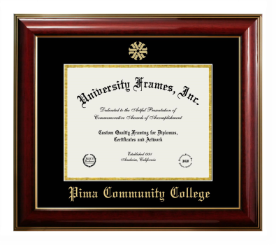 Pima Community College Diploma Frame in Classic Mahogany with Gold Trim with Black & Gold Mats for document: 8 1/2"h x 11"w  