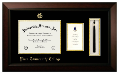 Pima Community College Diploma with Announcement & Tassel Box Frame in Legacy Black Cherry with Black & Gold Mats for document: 8 1/2"h x 11"w  , diploma: 7"h x 4"w  