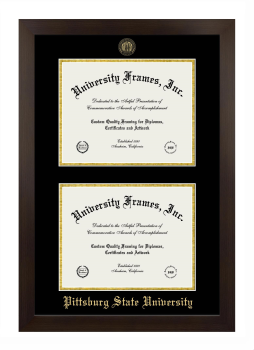Pittsburg State University Double Degree (Stacked) Frame in Manhattan Espresso with Black & Gold Mats for document: 8 1/2"h x 11"w  , document: 8 1/2"h x 11"w  