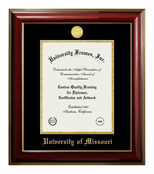 Diploma Frame in Classic Mahogany with Gold Trim with Black & Gold Mats for  11"H X 8 1/2"W  