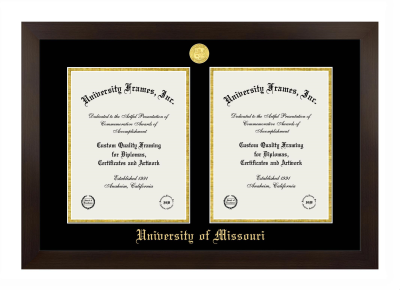 Double Degree (Side-by-Side) Frame in Manhattan Espresso with Black & Gold Mats for  11"H X 8 1/2"W  ,  11"H X 8 1/2"W  