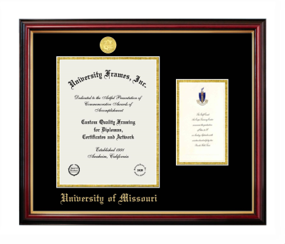Diploma with Announcement Frame in Petite Mahogany with Gold Trim with Black & Gold Mats for  11"H X 8 1/2"W  ,  7"H X 4"W  