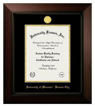University of Missouri - Kansas City Diploma Frame in Legacy Black Cherry with Black & Gold Mats for  11"H X 8 1/2"W  