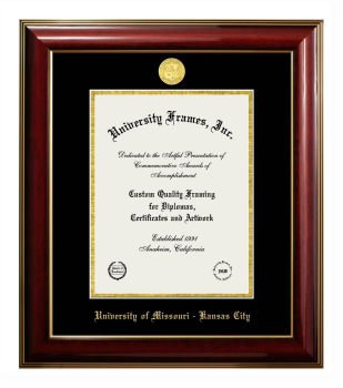 University of Missouri - Kansas City Diploma Frame in Classic Mahogany with Gold Trim with Black & Gold Mats for  11"H X 8 1/2"W  