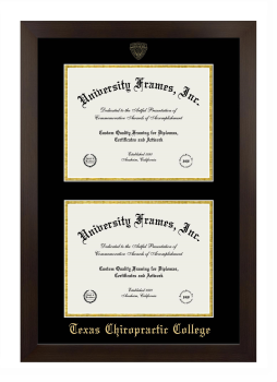 Texas Chiropractic College Double Degree (Stacked) Frame in Manhattan Espresso with Black & Gold Mats for document: 8 1/2"h x 11"w  , document: 8 1/2"h x 11"w  