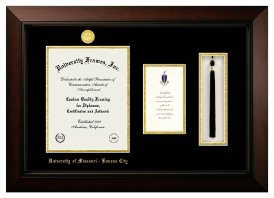 Diploma with Announcement & Tassel Box Frame in Legacy Black Cherry with Black & Gold Mats for  11"H X 8 1/2"W  ,  7"H X 4"W  
