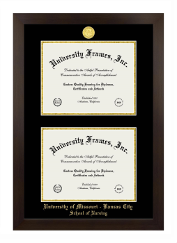 University of Missouri - Kansas City  School of Nursing Double Degree (Stacked) Frame in Manhattan Espresso with Black & Gold Mats for document: 8 1/2"h x 11"w  , document: 8 1/2"h x 11"w  