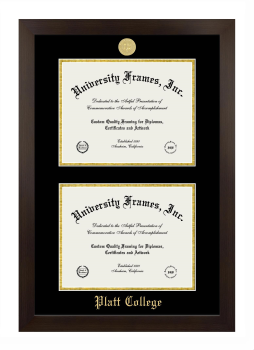 Platt College Double Degree (Stacked) Frame in Manhattan Espresso with Black & Gold Mats for document: 8 1/2"h x 11"w  , document: 8 1/2"h x 11"w  