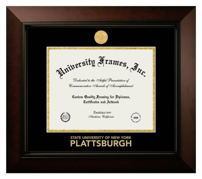 Plattsburgh State University (SUNY Plattsburgh) Diploma Frame in Legacy Black Cherry with Black & Gold Mats for DOCUMENT: 8 1/2"H X 11"W  