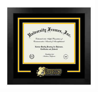 Logo Mat Frame in Manhattan Black with Black & Amber Mats for DOCUMENT: 8 1/2"H X 11"W  