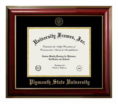 Plymouth State University Diploma Frame in Classic Mahogany with Gold Trim with Black & Gold Mats for DOCUMENT: 8 1/2"H X 11"W  