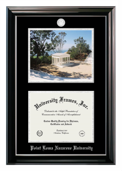 Point Loma Nazarene University Double Opening with Campus Image (Stacked) Frame in Classic Ebony with Silver Trim with Black & Silver Mats for  8 1/2"h x 11"w  