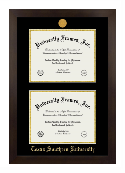 Texas Southern University Double Degree (Stacked) Frame in Manhattan Espresso with Black & Gold Mats for document: 8 1/2"h x 11"w  , document: 8 1/2"h x 11"w  