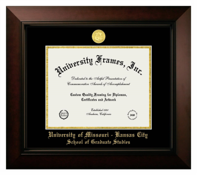 University of Missouri - Kansas City School of Graduate Studies Diploma Frame in Legacy Black Cherry with Black & Gold Mats for DOCUMENT: 8 1/2"H X 11"W  