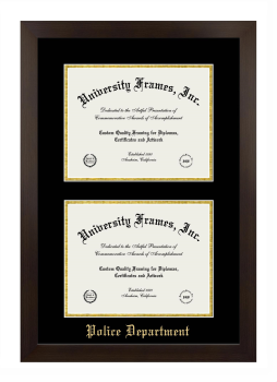 Police Department Double Degree (Stacked) Frame in Manhattan Espresso with Black & Gold Mats for document: 8 1/2"h x 11"w  , document: 8 1/2"h x 11"w  