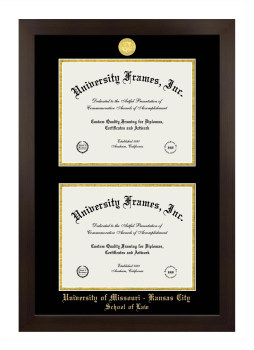 University of Missouri - Kansas City School of Law Double Degree (Stacked) Frame in Manhattan Espresso with Black & Gold Mats for document: 8 1/2"h x 11"w  , document: 8 1/2"h x 11"w  