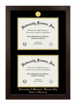 University of Missouri - Kansas City School of Pharmacy Double Degree (Stacked) Frame in Manhattan Espresso with Black & Gold Mats for document: 8 1/2"h x 11"w  , document: 8 1/2"h x 11"w  