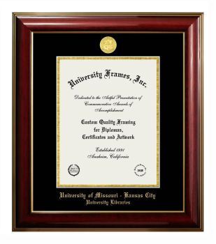 Diploma Frame in Classic Mahogany with Gold Trim with Black & Gold Mats for DOCUMENT: 11"H X 8 1/2"W  