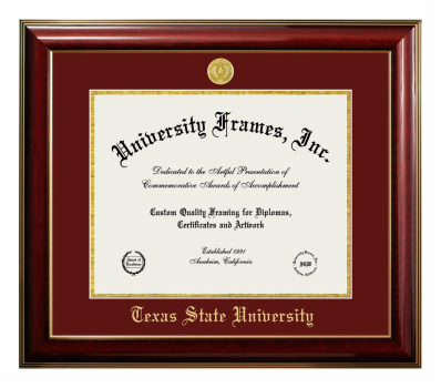 Diploma Frame in Classic Mahogany with Gold Trim with Maroon & Gold Mats for DOCUMENT: 11"H X 14"W  
