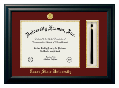 Diploma with Tassel Box Frame in Satin Black with Maroon & Gold Mats for DOCUMENT: 11"H X 14"W  