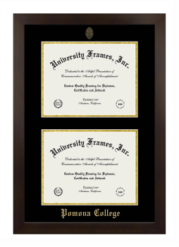 Pomona College Double Degree (Stacked) Frame in Manhattan Espresso with Black & Gold Mats for document: 8 1/2"h x 11"w  , document: 8 1/2"h x 11"w  