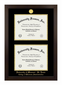 University of Missouri - St. Louis College of Business Administration Double Degree (Stacked) Frame in Manhattan Espresso with Black & Gold Mats for document: 8 1/2"h x 11"w  , document: 8 1/2"h x 11"w  