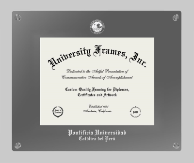 Pontificia Universidad Catolica del Peru Lucent Clear-over-Smoke Frame in Lucent Smoke Moulding with Lucent Smoke Mat for document: 8 1/2"h x 11"w  