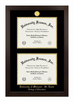 University of Missouri - St. Louis College of Education Double Degree (Stacked) Frame in Manhattan Espresso with Black & Gold Mats for document: 8 1/2"h x 11"w  , document: 8 1/2"h x 11"w  