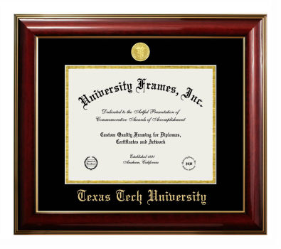 Texas Tech University Diploma Frame in Classic Mahogany with Gold Trim with Black & Gold Mats for  11"h x 14"w  