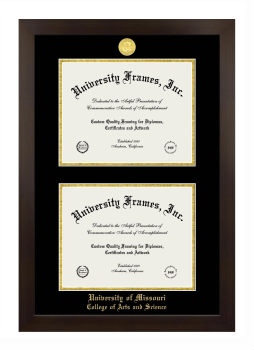 University of Missouri College of Arts and Science Double Degree (Stacked) Frame in Manhattan Espresso with Black & Gold Mats for document: 8 1/2"h x 11"w  , document: 8 1/2"h x 11"w  