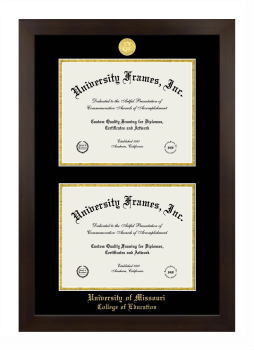 University of Missouri College of Education Double Degree (Stacked) Frame in Manhattan Espresso with Black & Gold Mats for document: 8 1/2"h x 11"w  , document: 8 1/2"h x 11"w  