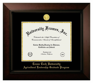 Texas Tech University Agricultural Leadership Graduate Program Diploma Frame in Legacy Black Cherry with Black & Gold Mats for document: 8 1/2"h x 11"w  