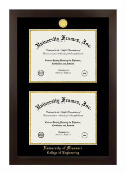 University of Missouri College of Engineering Double Degree (Stacked) Frame in Manhattan Espresso with Black & Gold Mats for document: 8 1/2"h x 11"w  , document: 8 1/2"h x 11"w  