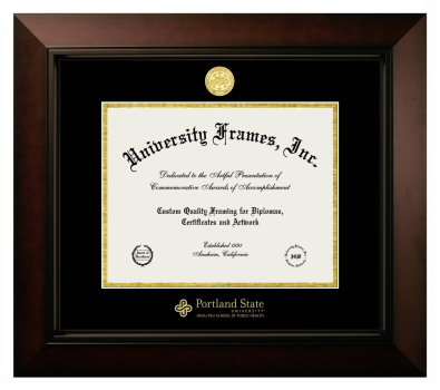 Portland State University OHSU-PSU School of Public Health Diploma Frame in Legacy Black Cherry with Black & Gold Mats for DOCUMENT: 8 1/2"H X 11"W  