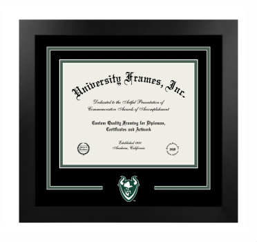 Portland State University OHSU-PSU School of Public Health Logo Mat Frame in Manhattan Black with Black & Forest Green Mats for document: 8 1/2"h x 11"w  
