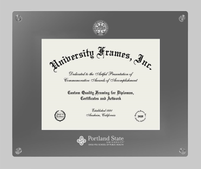 Portland State University OHSU-PSU School of Public Health Lucent Clear-over-Smoke Frame in Lucent Smoke Moulding with Lucent Smoke Mat for document: 8 1/2"h x 11"w  