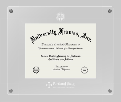 Portland State University OHSU-PSU School of Public Health Lucent Clear-over-Clear Frame in Lucent Clear Moulding with Lucent Clear Mat for document: 8 1/2"h x 11"w  