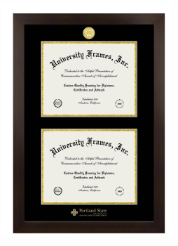Portland State University OHSU-PSU School of Public Health Double Degree (Stacked) Frame in Manhattan Espresso with Black & Gold Mats for document: 8 1/2"h x 11"w  , document: 8 1/2"h x 11"w  