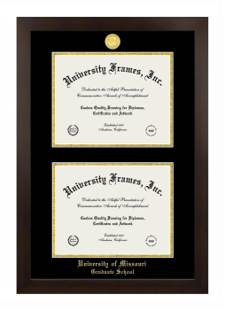 University of Missouri Graduate School Double Degree (Stacked) Frame in Manhattan Espresso with Black & Gold Mats for document: 8 1/2"h x 11"w  , document: 8 1/2"h x 11"w  