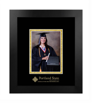 Portland State University School of Fine and Performing Arts 5 x 7 Portrait Frame in Manhattan Black with Black & Gold Mats