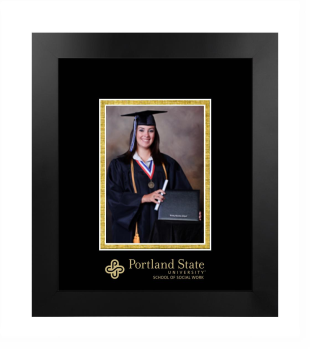 Portland State University School of Social Work 5 x 7 Portrait Frame in Manhattan Black with Black & Gold Mats