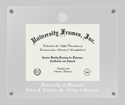 University of Missouri Robert J. Trulaske, Sr. College of Business Lucent Clear-over-Clear Frame in Lucent Clear Moulding with Lucent Clear Mat for document: 8 1/2"h x 11"w  