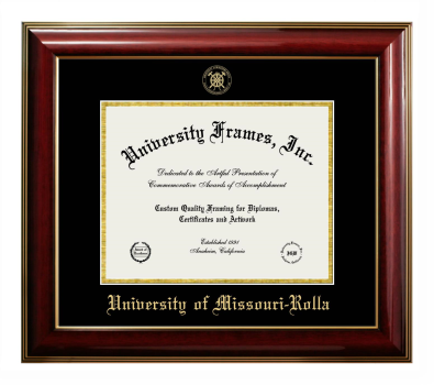 University of Missouri Rolla Diploma Frame in Classic Mahogany with Gold Trim with Black & Gold Mats for document: 8 1/2"h x 11"w  