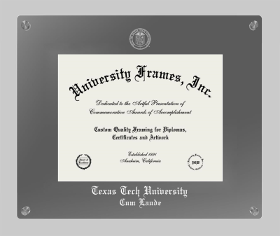 Texas Tech University Cum Laude Lucent Clear-over-Smoke Frame in Lucent Smoke Moulding with Lucent Smoke Mat for document: 8 1/2"h x 11"w  