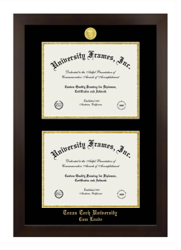 Texas Tech University Cum Laude Double Degree (Stacked) Frame in Manhattan Espresso with Black & Gold Mats for document: 8 1/2"h x 11"w  , document: 8 1/2"h x 11"w  